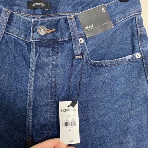 Express NWT Dark Wash 100% Cotton Dad Jean 6 - Picture 4 of 8